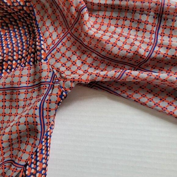 Madewell dress peasant silk sheer mini boho summer retrogrid pattern blue orange - Picture 13 of 16